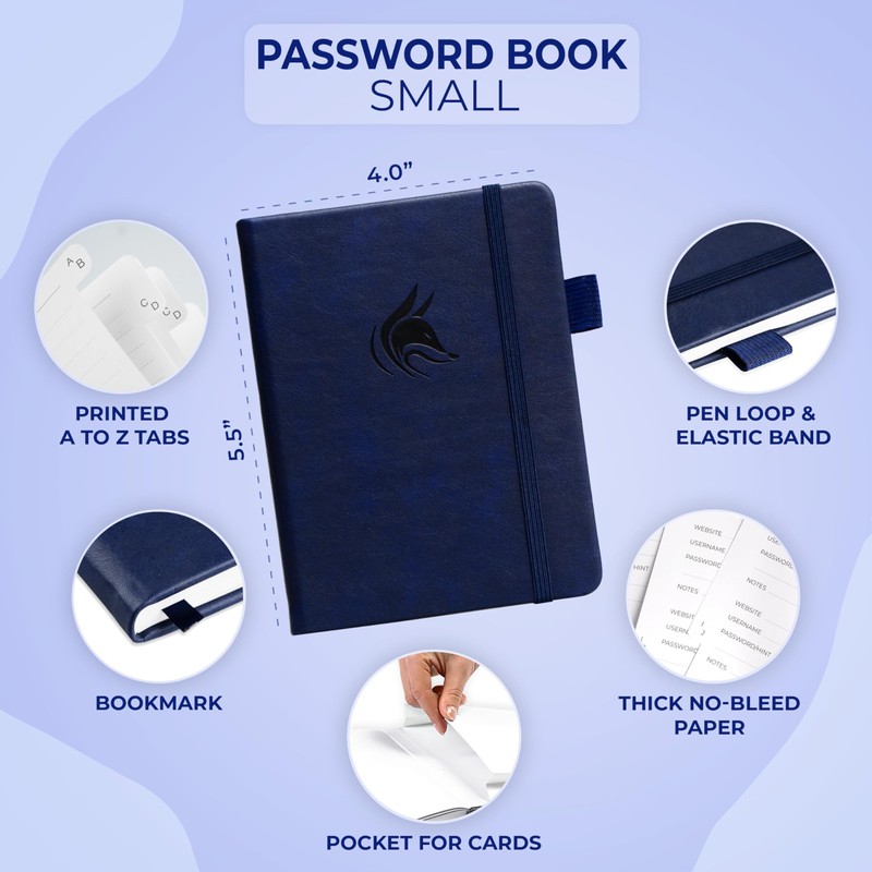 Clever Fox Password Book with alphabetical tabs. Internet Address Organizer