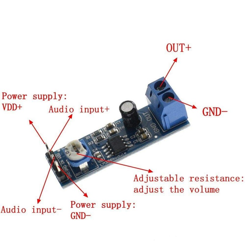 LM386 Audio Amplifier Module 200 Times 5V-12V Input 10K Resistance