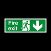 Fire Exit Arrow Down Sign 300mm x 100mm - Plastic