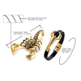 Aroncent 2-Piece Unisex Bracelet and Necklace Friendship Set, Curb Chain / Leather Bracelet and Necklace with Pendant, Set of 2, Stainless Steel