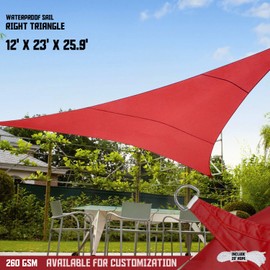 TANG Sunshades Depot 12x23x26 Right Triangle Waterproof Knitted Shade Sail Curved Edge Red 260 GSM UV Block Shade Fabric Pergola Carport Awning Canopy Replacement Awning