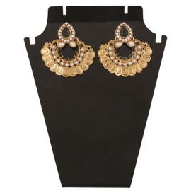 Touchstone Indian bollywood temple inspired coin jewelry designer earrings in antique gold tone