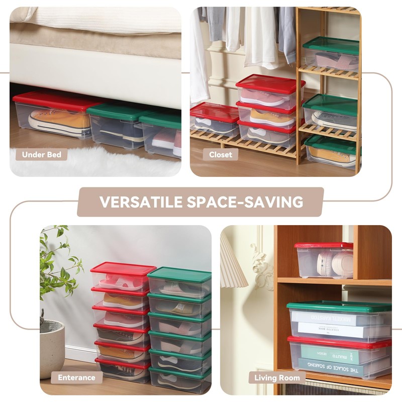 novelinks 6 Qt Storage Box Clear Plastic Stackable Bin with