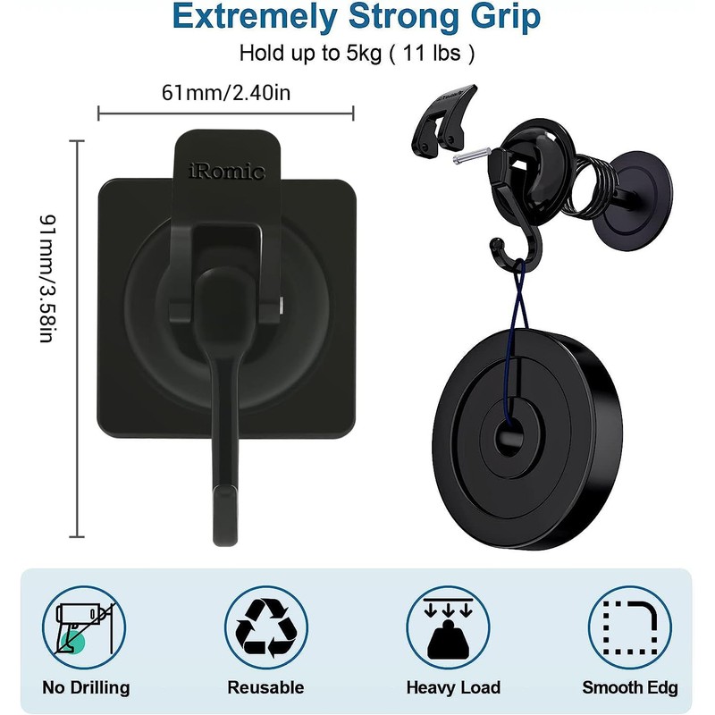 iRomic New Heavy Duty Vacuum Suction Cup Hook Organizer for