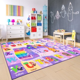 Chicrug Educational Kid Area Rug for Playroom, 4x6 Feet TPR Non Slip Kids Classroom Carpet Rug for Learning ABC Animal, Shape Color Fruit, Washable Play Mat Rug for Children Nursery Toddler Room Decor