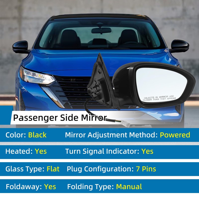 Black Right Passenger Side Mirror Replacement For Nissan Sentra 2020