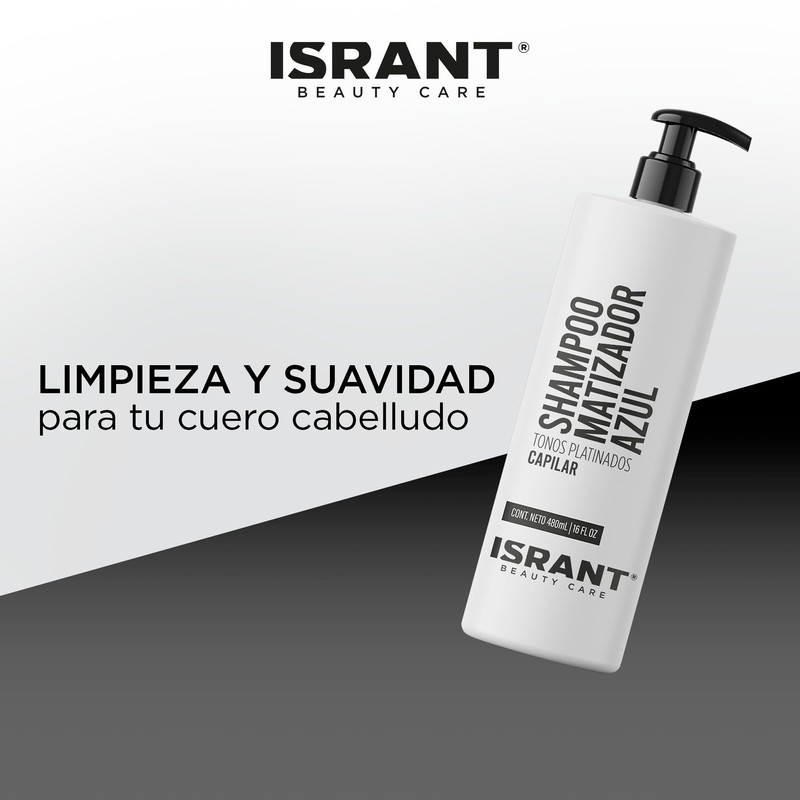 ISRANT | Shampoo Matizador Azul para Cabello Cobrizo | Intensifica