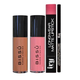 Kit de Labios y Mejillas | 2 Rubores Liquidos Bissu + 1 Labial de Larga Duracion + 1 Lapiz Delineador de Labios Ivy (SUPER MODEL)