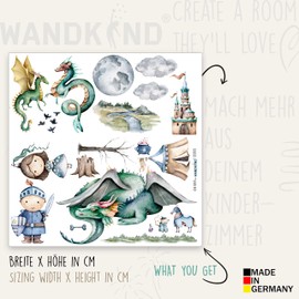 WANDKIND Knight and Dragon Wall Sticker for Children's Room V383 | Hand Drawn | Sticker Nursery | Baby Room Wall Sticker Castle Princess Wall Decoration (100 x 100 cm)