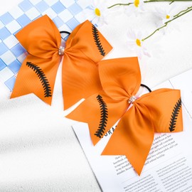 12 PCS Softball Bows 8" Softball Cheer Bows Bulk Hair Bows Cheerleading Sports Cheerleader Ponytail Holder Softball Accessories for Girls College Competition Orange