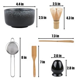 6PCS Matcha Whisk Set,Matcha Bowls and Bamboo Matcha Whisk,Matcha Spoon,Matchascoop,Sifter,Matcha Whisk Holder,13 OZ,Matcha Kit for Matcha Tea Ceremony (Black)