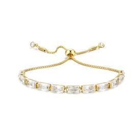 CASSIECA Gold Bracelets for Womens Tennis Bracelets for Women White Crystal Zirconia Slider Bracelets Ladies Womens Jewellery Birthday for Her with Box