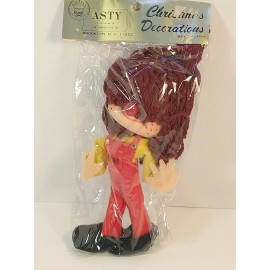 ASTY NOS Made in Japan 7" Flocked Brown Long Haired Elf Christmas Tree Ornament Girl