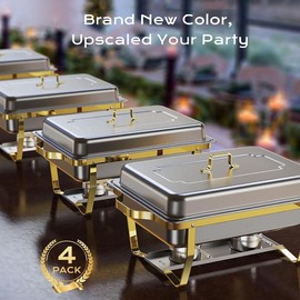 Christmas Chafing Dishes for Buffet 4 Pack, 8QT [Elegant Gold and Silver Colors] Stainless Steel Chafing Dish Buffet Set Chafers and Buffet Warmers Sets Stainless Steel Buffet Chafing Dishes Set Elegant Stainless Steel Chafing Dishes Set - Size: 2 Pack