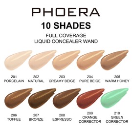 PHOERA Pro Liquid Concealer Corrector – Full Coverage Concealer Wand with Cushion-Tip Applicator for Dark Circles, Blemishes & Redness – Contour & Color Corrector (203 CREAMY BEIGE, One Size)