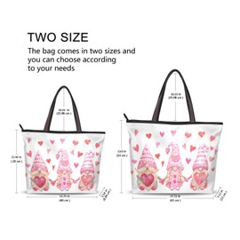 ALAZA Large Tote Bag, Women Shoulder Bag Big Capacity Casual Handbags, Heart Gnome Shopping Tote Bag with Pockets Zip,L