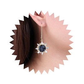 Aneneiceera Vintage Sapphire Sun Earrings Blue Crystal Sunflower Earrings Round CZ Sun Dangle Earrings Boho Rhinestone Sunburst Earrings Jewellery for Women and Girls, Metal