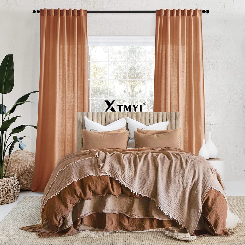 XTMYI Terracotta Country Curtains for Living Room,Sheer Linen Curtains for