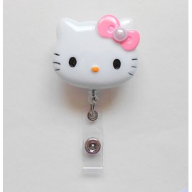 LOVEKITTY - 3D Cutie Pearl Pink Bow Kitty Rhinestone Badge Reel/Name Badges/ID Badge Holder