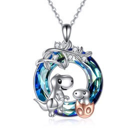 URONE Cat/Fox/Cow/Mermaid/Dinosaur Crystal Necklace 925 Sterling Silver Animal Necklace Cute Animal Jewelry Gifts for Women, Sterling Silver, Crystal