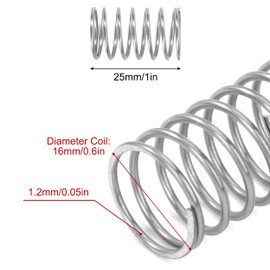GUNGY Compression Spring Stainless Steel Spring Compression Springs 25 mm Wire Diameter 1.2 mm Outer Diameter 16 mm Length 25 mm Maximum Spring Force 1 kg Pack of 4