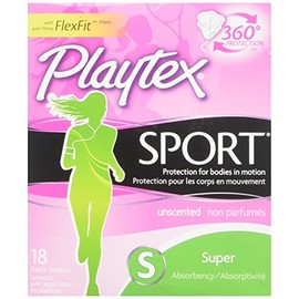 Playtex Sport Tampons with Flex-Fit Technology, Super, Unscented - 18 Count (packaging may vary)