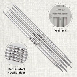 KnitPro Nova Double Pointed Needles – 12.5cm x 2.75mm Double Ended Knitting Pins, Set of 5, Silver, 43