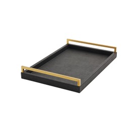 Generic Sagala 18"" Black Wood Large Serving Tray with Brushed Gold Handles, Shagreen Leather Home Decorative Tray Coffee Table Tray Big Ottoman Tray for Modern Living Room, (Black)