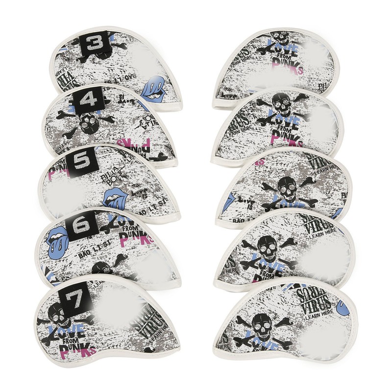 10pcs Golf Iron Covers Skull Pattern PU Scratch Proof Club