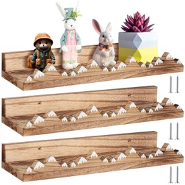 Wenqik 3 Pcs Snow Mountain Floating Shelves Wood Nursery Book Shelves Nursery Floating Shelves Wall Mounted Rustic Wooden Picture Ledge Shelf Floating Book Shelves for Kids Room (Light Brown)