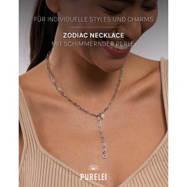 Purelei® Charm Zodiac Women's Necklace - Women's Necklace Made of Durable Stainless Steel - Waterproof Chain - 50 cm Length Adjustable - Necklace for Your Individual Look, Sterling Silver, Pearl