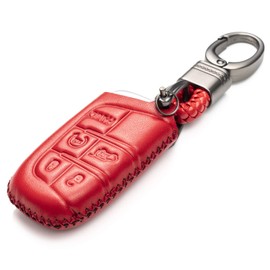 Vitodeco Genuine Leather Smart Key Keyless Remote Entry Fob Case Cover Compatible for Jeep, Dodge, Chrysler (2014 - 2022 Models) - 3 to 5 Buttons, Red