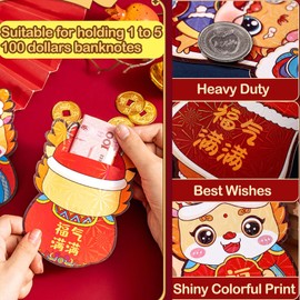 36 Pcs Red Envelopes Chinese New Year 2024 Cute Dragon Shape Red Envelope Lunar New Year Hong Bao Red Pocket Lucky Money Envelopes Cash For Gifts Spring Festival Set3