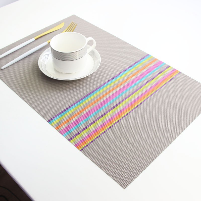 6pcs Placemats PVC Non Slip Washable Heat Resistant Rainbow Stripe