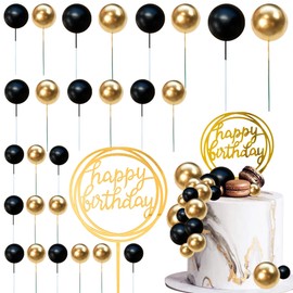Bolas coloridas para decoración de tartas, bolas de perlas para decoración de tarta de feliz cumpleaños, para bodas, fiestas de cumpleaños, baby shower, decoración de pasteles (color negro y dorado)