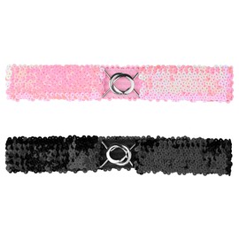 Allegra K Womens Glitter Skinny Stretchy Waist Belts Sequins Decor Slim Elastic Belts 2PCS Pink 64cm/25.19"