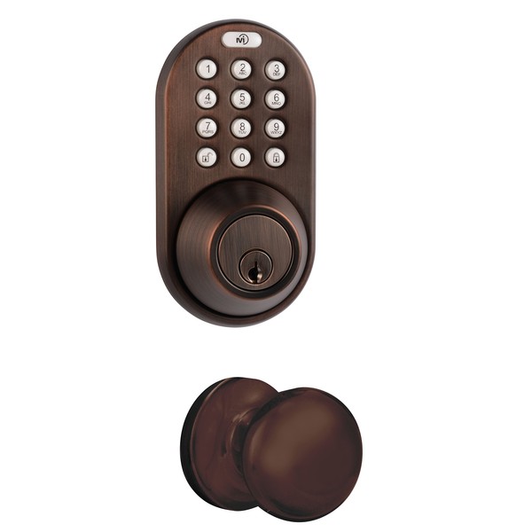 MiLocks DFK-02OB Electronic Touchpad Entry Keyless Deadbolt and Passage Knob Combo, Oil Rubbed Bronze