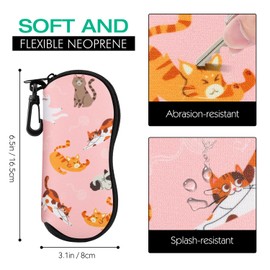 MoKo Eyeglass Soft Case, Zippered Neoprene Sunglasses Pouch with Clip for Men Women, Playing Cat