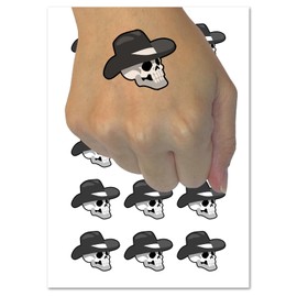 Cowboy Skull Country Western Hat Temporary Tattoo Water Resistant Fake Body Art Set Collection - 15 2" Tattoos (1 Sheet)