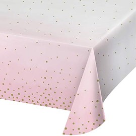 Creative Converting PC346289 Pink and Gold Plastic-Lined Paper Tablecover-1 Pc