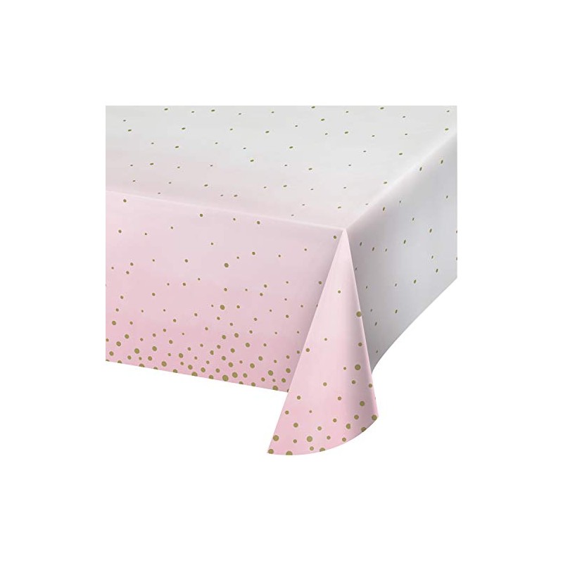 Creative Converting PC346289 Pink and Gold Plastic-Lined Paper Tablecover-1 Pc