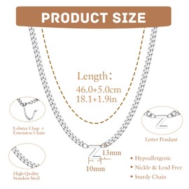 APMGONT Men's Necklace with Letters, Stainless Steel Curb Chain Men's Necklace, Men's Initial Necklace, Chain Silver Men's Necklace for Dad, Son, Husband, Boyfriend, Brother, Stainless Steel