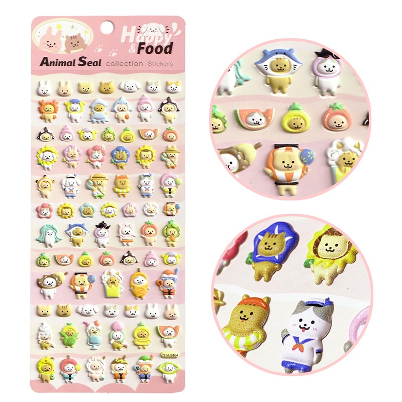 TK.tech シール ステッカー 3D 立体 動物（犬・猫・ウサギ） 食べ物 ごほうび シール帳