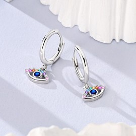 NARMO Dangle Hoop Earrings for Women 925 925 Sterling Silver Colorful Evil Eye Earrings