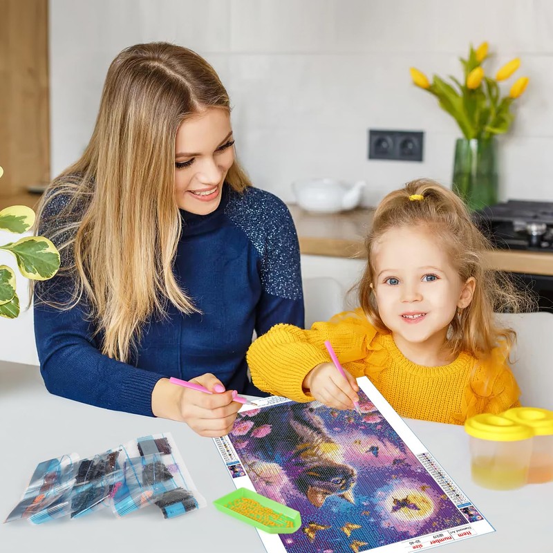 GDYEEH DIY 5D Kitten Diamond Art Kits, Round Full Drill