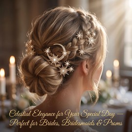 6Pcs Star & Moon Hair Pins Set, Celestial Wedding Hair Accessories for Brides, Rhinestone Starburst Hair Jewelry, Golden Moon Headpiece for Prom, Music Festival & Bridal Shower Gift