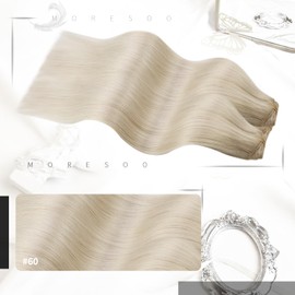 Moresoo Hair Extensions Clip in 24 Inch Blonde Clip in Hair Extensions Real Human Hair Platinum Blonde Human Hair Clip in Extensions 7 Pieces/120g #60