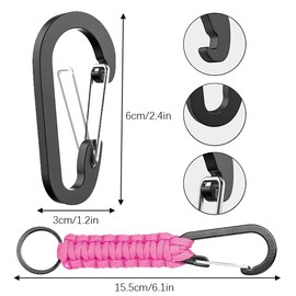 AYNKH 4 Pcs Nylon Rope Woven Keychain with Carabiner Clip and Key Ring, Lanyard Keychain with D-Ring and O-Ring Hook Suitable for Outdoor, Hiking, Camping (with 2 Pcs carabiner clip)