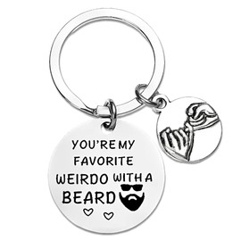 Husband Boyfriend Keychain Gifts from Wife Girlfriend You're My Favorite Weirdo with a Beardo Keyring for Hubby Fiance Anniversary Birthday Gifts for BF Husband Key Rings