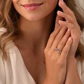 PEORA Amethyst Solstice Ring for Women 925 Sterling Silver, Natural Gemstone, 0.50 Carat Round Shape, Comfort Fit, Size 9, Engagement, Promise, Statement Ring, February Birthstone Ring